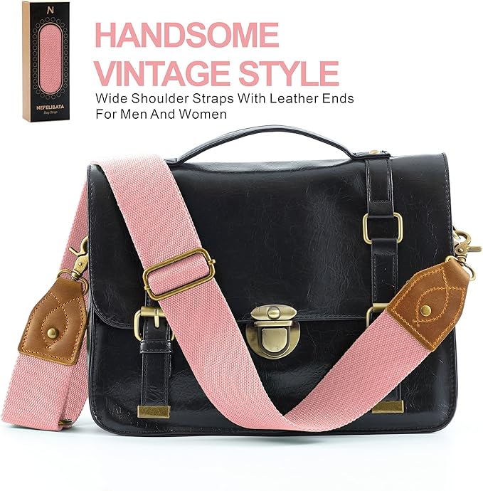 Nefelibata Purse Strap-2"Crazy Horse Leather Bag Strap Adjustable Replacement,Retro Jacquard Embroidery Crossbody Straps