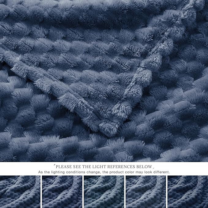EXQ Home Gentle Soft Fleece Throw Blanket – Cozy Lightweight 3D Imitation Turtle Shell Jacquard Blanket for Couch Bed – All-Season Warm Fuzzy Flannel Blanket for Women Mom Her Gifts(50"x60",Navy Blue)