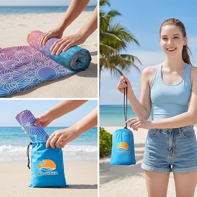 Aroveea Beach Blanket Waterproof Sandproof 1-7 Adult Oversized 78''X81''/10'X9' Lightweight Durable Compact Sand Free Beach Mat for Travel Camping Hiking Picnic Blanket