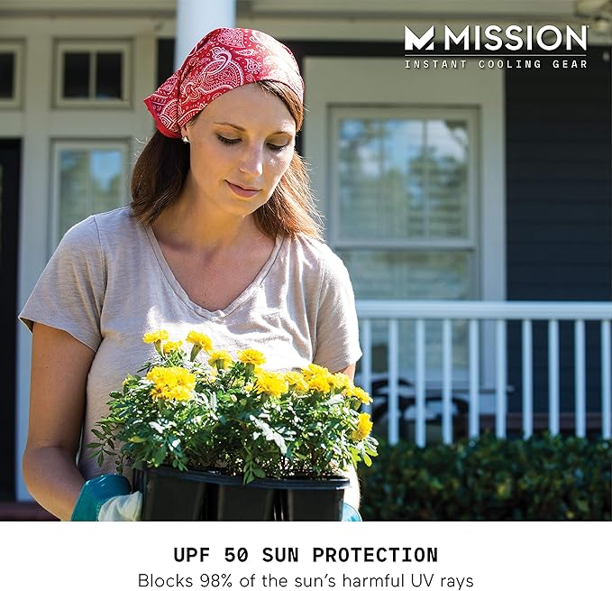 MISSION Cooling Bandana - Lightweight & Breathable - Cools Up to 2 Hours - UPF 50 Sun Protection - Machine Washable