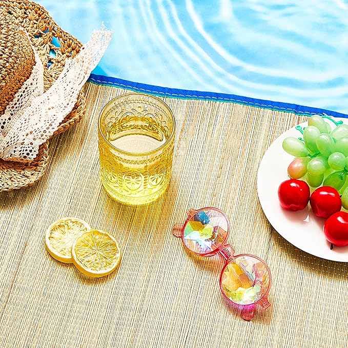 Qunclay 4 Packs Straw Beach Mat Waterproof Non Slip Straw Mat Foldable Lightweight Picnic Mat with Trim for Camping Sunbathing Picnic Floor Yoga