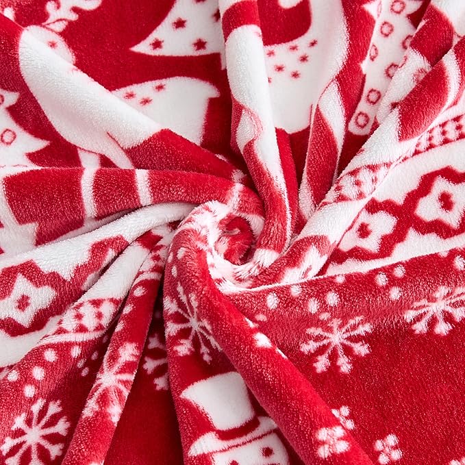 Edenleaf Christmas Blanket Soft Cozy Fleece Throws with Snowman Snowflake Reindeer and Xmas Trees Print, Fuzzy Warm Christmas Throw Blanket for Couch Bed Holiday Decorations Gifts 60"x80" (Red)