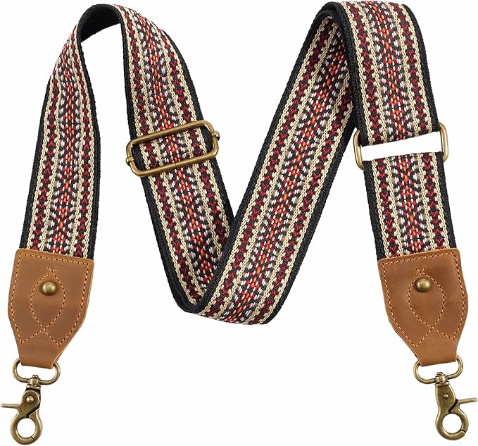 Nefelibata Purse Strap-2"Crazy Horse Leather Bag Strap Adjustable Replacement,Retro Jacquard Embroidery Crossbody Straps