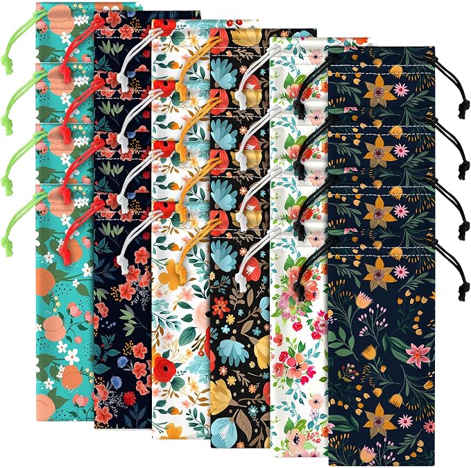 Shinylin 24 Pcs Sunglass Pouch Drawstring Microfiber Pouch Multicolor Soft Sunglasses Case Sunglasses Bag Eyeglass(Vivid Colors,Flower)