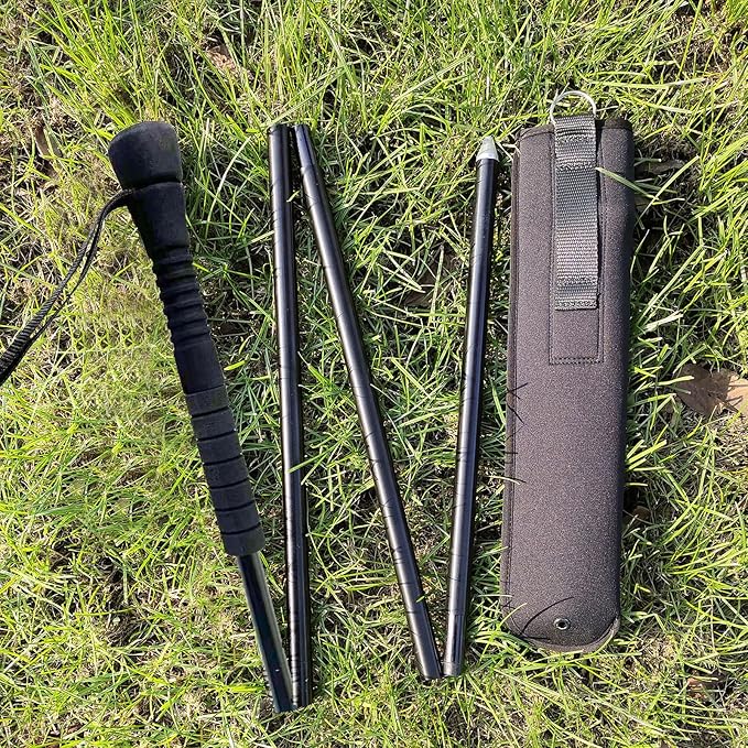 Aventik Fold-able Wading Staff Water Depth Safety Warning Sign Coated Stainless Steel Core T7075 Aluminum Body Corrosion Resistance Neoprene Sheath