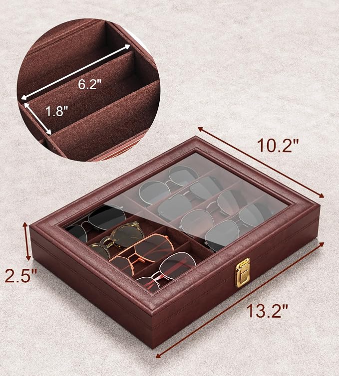 NEWLOOP 10/30 Slots Sunglass Organizer for Multiple Pairs of Eyeglass See-through Display Case Storage Box for Women Men