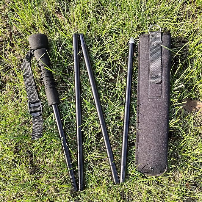 Aventik Fold-able Wading Staff Water Depth Safety Warning Sign Coated Stainless Steel Core T7075 Aluminum Body Corrosion Resistance Neoprene Sheath