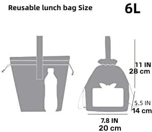 Reusable Drawstring Lunch Bag,Insulated Handbag Tote bag with Handle,Lunch Sackand Drawstring Closure for Women Work Picnic or Travel(GREEN 1)