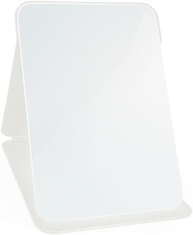 Makeup Mirror, 4x6 Inches Portable PU Leather Mirror, Folding Desktop Vanity Mirror with Adjustable Stand for Vanity Table, Office, Travel (S, White)