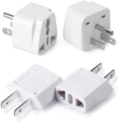 Bates- Europe to US Plug Adapter, 4 Pack, European to US Plug Adapter