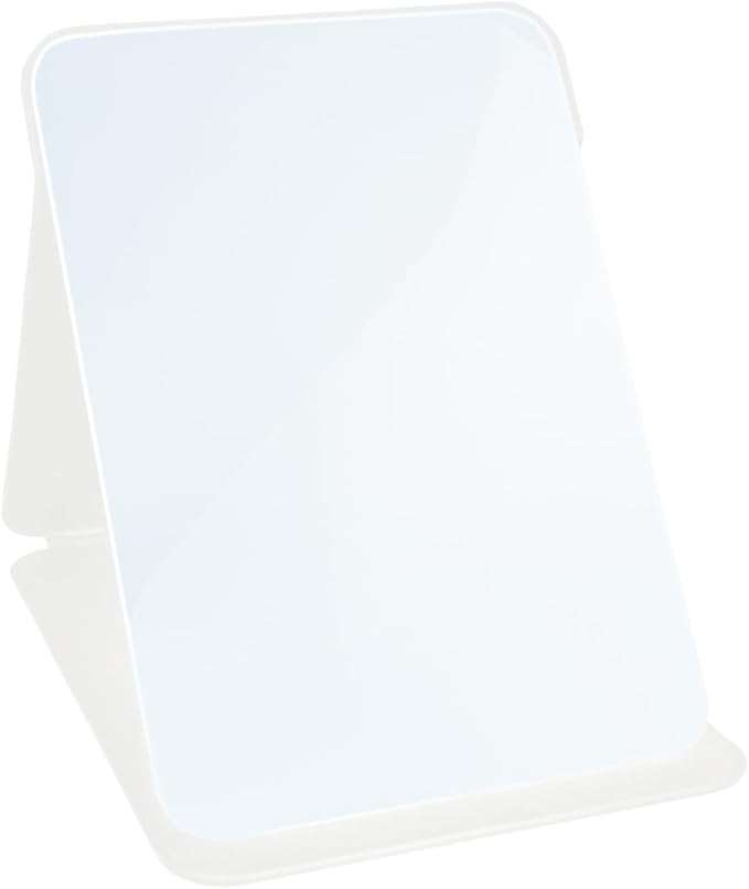 Makeup Mirror, 6x8 Inches Portable PU Leather Mirror, Folding Desktop Vanity Mirror with Adjustable Stand for Vanity Table, Office, Travel (M, White)