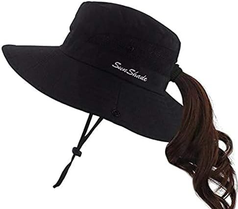 Sun Hat for Women Summer UV Protection Beach Hat Wide Brim Mesh Bucket Fishing Hat with Ponytail Hole Foldable Packable Hat