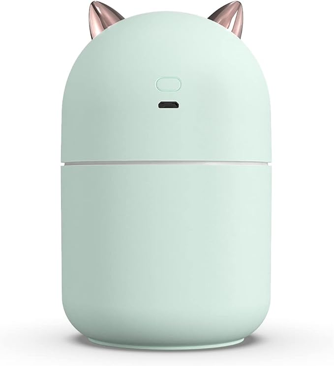 Portable 300ml Mini Cool Mist Humidifier With Night Light, USB Auto Shut-Off, Ultra-Quiet, 2 Spray Modes for Home Office Travel (Green)