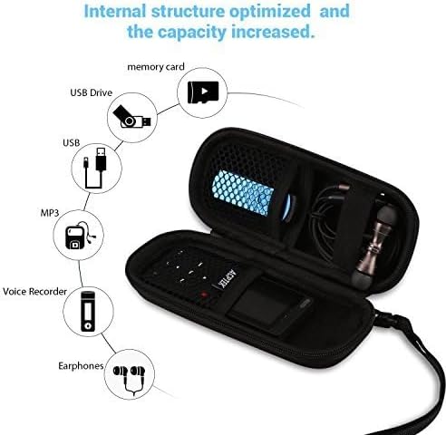 AGPTEK Carrying Case, EVA Zipper Carrying Hard Case Cover for Digital Voice Recorders, MP3 Players, Storage Holder for 3D Printing Pen, USB Cable, Earphones, Memory Cards, U Disk, Black