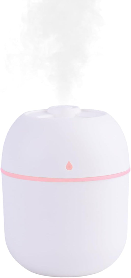Portable Mini Humidifier Small Cool Mist Humidifier Personal Desktop USB Powered Super Quiet for Travel Car,Office,Baby Bedroom, Night Light, 2 Mist Modes, Auto Shut-off