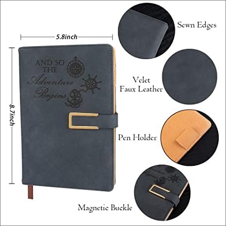 Fanery Sue Refillable Adventure Writing Journal For Men & Women Faux Leather Hardcover Notebook A5 College Ruled 200 Lined Pages Lay-Flat Personal Diary With Pen & Magnetic Buckle (Adventure - Black)