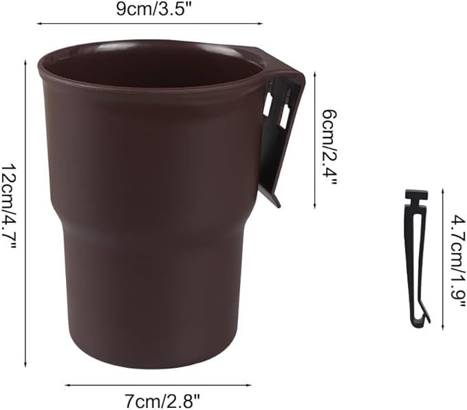 MiOYOOW Car Cup Holder Hook, Wear-Resistant Auto Drink Holder 3.54'' Caliber Window Door Cup Holder with Ventilation Clip for Coffee Water Bottles Key Coin Brown