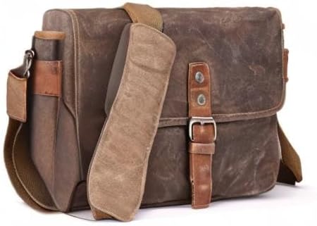 SLR Camera Bag, Waterproof Wax Canvas Bag Vintage Camera Case Messenger Bag with Interlayer Pad