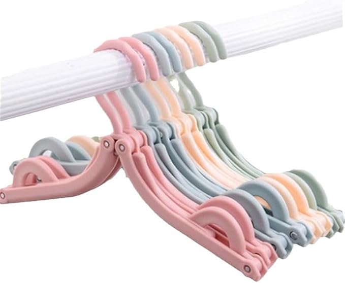 12 PCS Foldable Travel Hangers - Portable Plastic Hanger Set | 5 Colours Available Space-Saving Design | Suitable for Hotels, Camping, Holidays, Cruises | Includes Portable Clothesline
