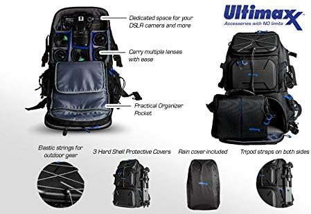 Ultimaxx Extra Large Camera DSLR/SLR Backpack for Nikon, Canon, Sony, Panasonic, Pentax, Olympus, and Fuji Cameras—an Outdoor Hiking/Travelling Backpack with 15.6 Laptop Compartment