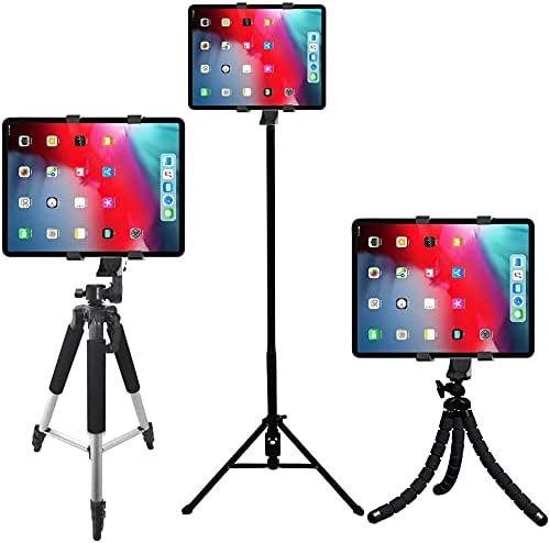 Acuvar Universal Tablet Tripod Mount Holder, Adjustable Stand Adapter for iPad, Samsung Galaxy Tab & Surface, Fits 8–11 Inch Tablets (Vertical & Horizontal) (3) Tablet Holder + Rotating Phone Mount