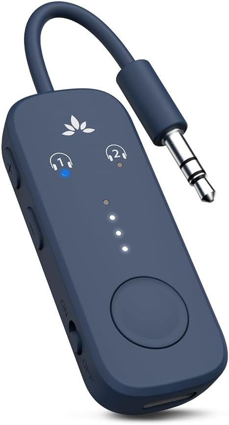 Avantree Relay – Airplane Bluetooth Adapter for AirPods, Bose & Wireless Headphones, Qualcomm Chip, aptX Adaptive & HD Audio Transmitter, 25Hrs Battery, 3.5mm AUX for Flight, Travel & Gym