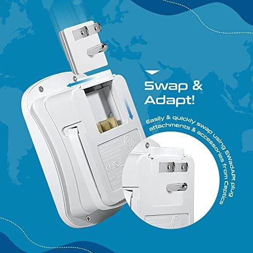 Ceptics Universal Travel Adapter, Dual USB (QC 3.0) + 2 US outlets + USB-C Cable, Use with Chargers, Cell Phones, Laptops, 6 Plug attachments for Worldwide use (Does Not Convert Voltage) (WPS-2B)