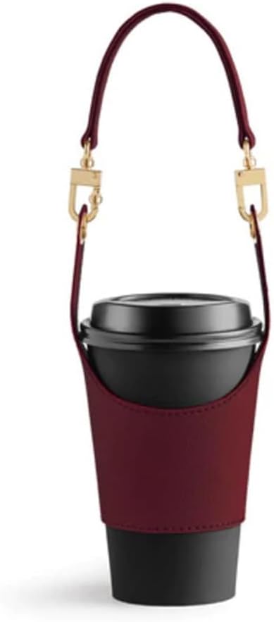 Coffee Cup Holder Tea Cup Protective Sleeve, Water Bottle Holder PU Leather Pouch, Outdoor Camping Shopping Travel cup Sling (White)