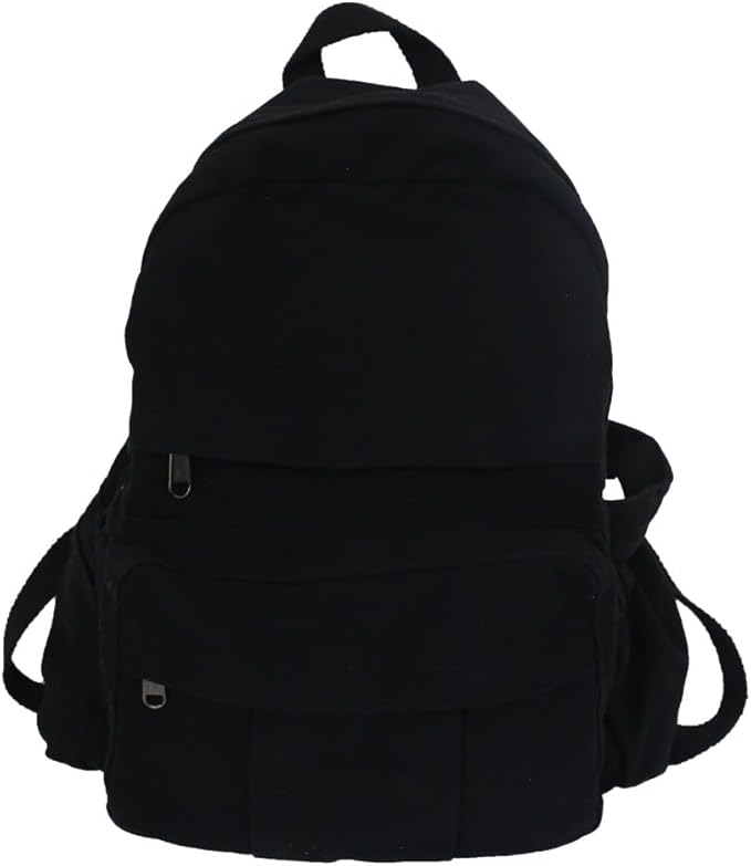 Black Canvas Backpack for Women & Men Retro Aesthetic Rucksack Basic Backpack for High School/College Students Travel Laptop Bag