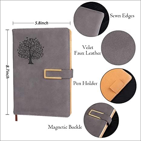 Fanery sue Tree of Life Refillable Writing Journal for Women&Men Faux Leather Hardcover Notebook A5 College Ruled 200 Lined Pages Lay-Flat Personal Diary with Pen&Magnetic Buckle(Tree of Life-Coffee)