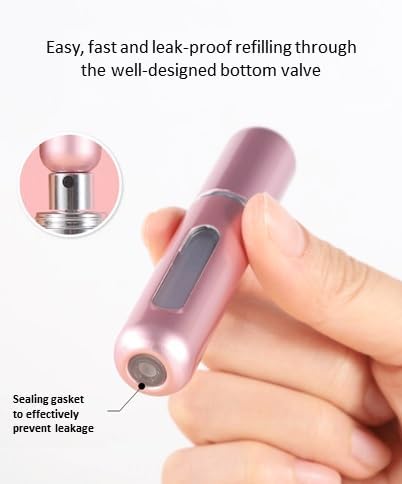 Portable Travel Size Mini Refillable Spray Perfume Atomizer Bottle 5 pcs and 5 colors (Lavender, Rose, Azure, Gold, Silver) Leak-Proof Aluminum for Perfume/Cologne