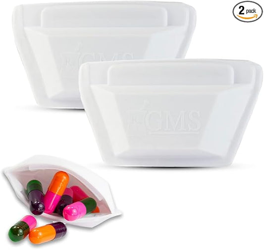 GMS Squeezable Pocket Pill Case - Small, Lightweight Pill Organizer Ideal for Travel - Holds Medicines Securely - Sturdy Design with Easy Fuss-Free Access - 2 Inch Pocket Sized & Discreet - 2 Pack