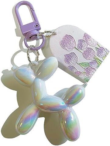 LAEKOU Jelly Balloon Dog Design Keychain for Women, Cute Girls Key Chain, Bag Charms Accessories for Car Purse Backpack