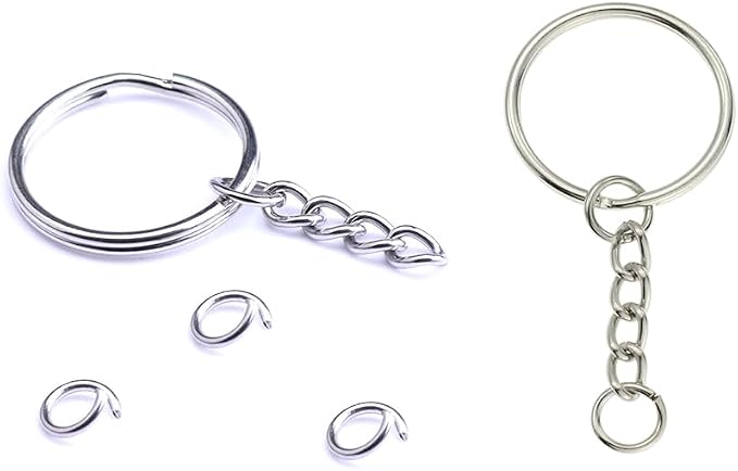 50Sets 1 inch Keychain Rings Silver Split Round Key Ring with Chain and Open Jump Rings for DIY Keychain Making Crafts