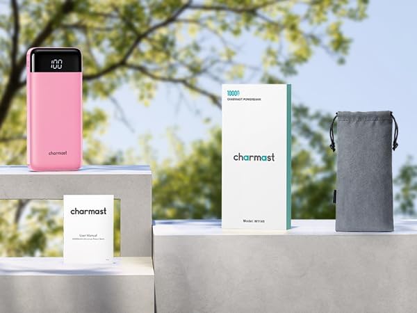 charmast Portable Charger with Built in Cables, Power Bank with Cords Wires, Slim 10000mAh Travel Battery Pack 6 Outputs 3 Inputs 3A Fast Charging for Samsung Google Pixel LG Moto iPhone iPad