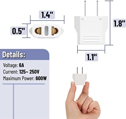 Bates- Europe to US Plug Adapter, 4 Pack, European to US Plug Adapter