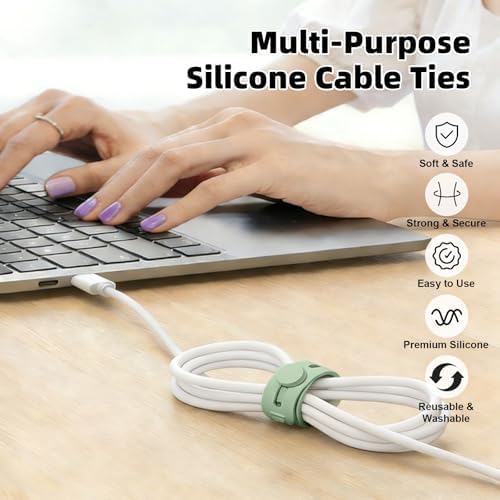 56Pcs Silicone Cable Ties Reusable, Multipurpose Cable Management Organizer, Adjustable Fastening Cable Straps with Locking Buckles, High Elasticity Cord Organizer, Travel Essentials, 7 Colors