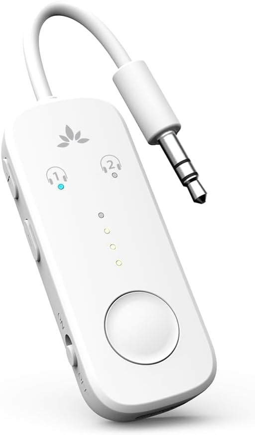Avantree Relay – Airplane Bluetooth Adapter for AirPods, Bose & Wireless Headphones, Qualcomm Chip, aptX Adaptive & HD Audio Transmitter, 25Hrs Battery, 3.5mm AUX for Flight, Travel & Gym