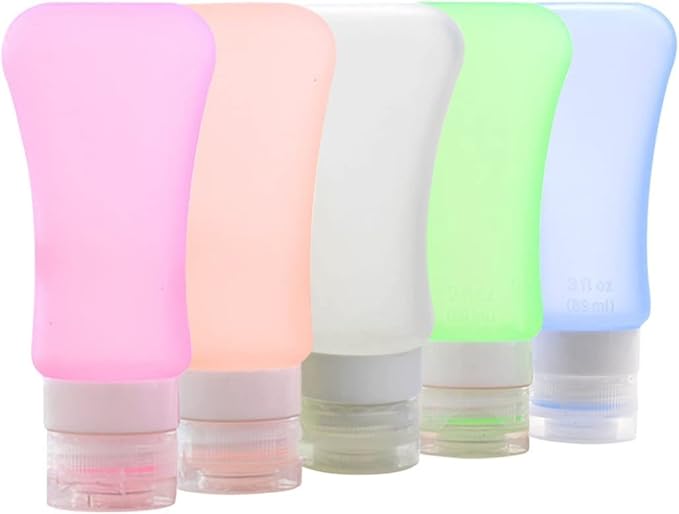 5 Pack TSA Approved Travel Bottles Sets, 3 Ounce Leakproof Silicone Travel Containers Liquid Portable Leakproof Travel Size Bottles for Shampoo Conditioner Lotion Toiletries