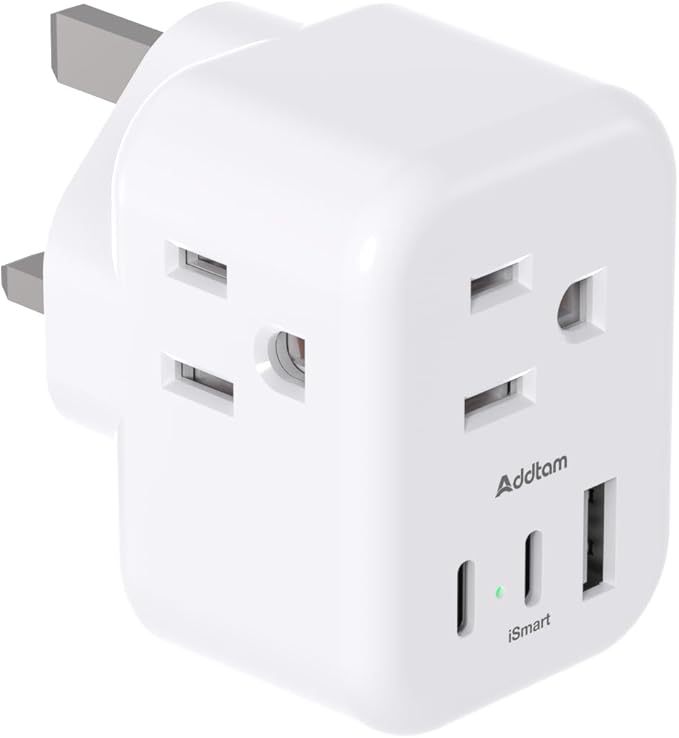 Addtam US to UK Ireland Travel Plug Adapter, Type G Power Plug Adapter with 3 Outlets 3 USB Ports(2 USB C), UK Adapters for USA to Dubai England London Scotland British Kenya Irish Hongkong, 3 Pack