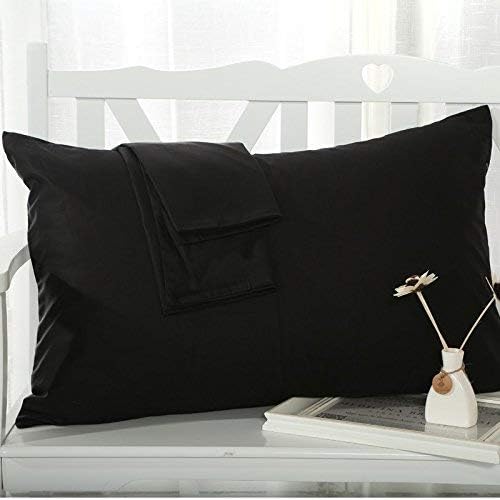 Travel Pillowcase 12x16 500 Thread Count Egyptian Cotton Set of 2 Toddler Pillowcase Zipper Closer 100% Egyptian Cotton (Toddler Travel 12x16 Zipper, Black Solid)