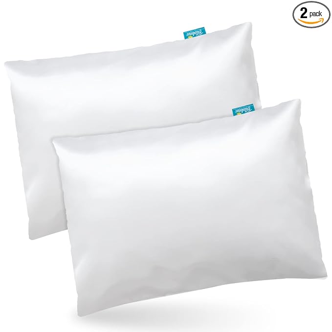 Satin 2 Pack Kids Toddler Pillowcase for Children Toddler Pillows 13"x 18" or 14"x19", Envelope Travel Toddler Pillow Cover Case, White