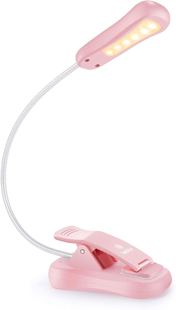 Vekkia 3000K Warm LED Rechargeable Book Light, Book Lights for Reading at Night, 3 Brightness, Up to 80 Hours, Lightweight, Great for Readers(Pink)