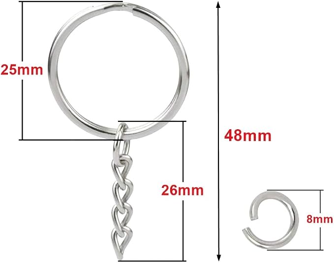 50Sets 1 inch Keychain Rings Silver Split Round Key Ring with Chain and Open Jump Rings for DIY Keychain Making Crafts