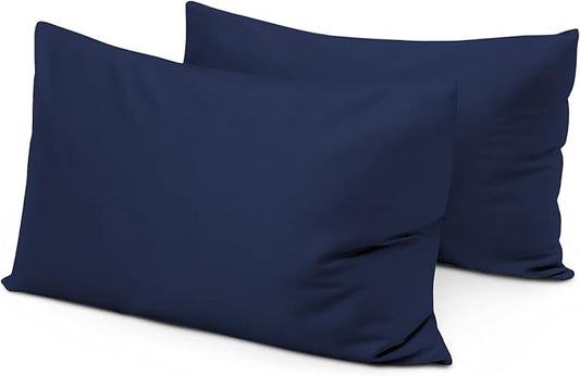 Travel Pillow Case 14x20 Set of 2 Zipper Closure Toddler Pillowcase 600 Thread Count 100% Egyptian Cotton Soft & Skin Friendly Travel Pillow Covers 14x20 Inches, Navy Blue
