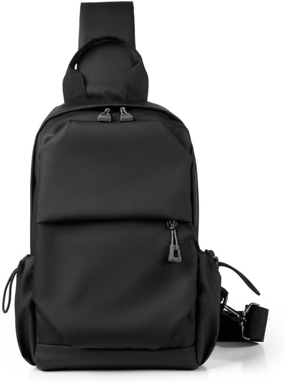 Waterproof Polyester Slim Unisex Crossbody Sling Bag Chest Backpack Men's Shoulder Bag, Leisure Travel Handbag, Hard Shell Anti-Theft Chest Bag, Chest Bag - Black, 30.5 cm, Retro
