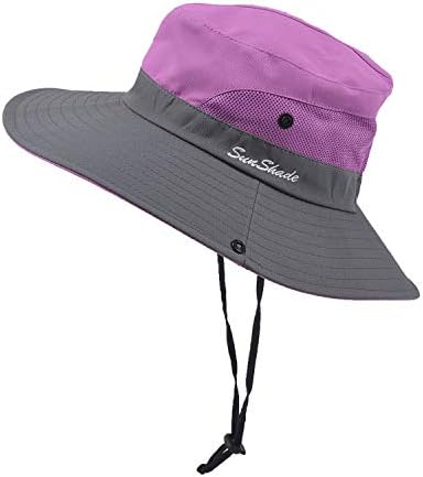 Sun Hat for Women Summer UV Protection Beach Hat Wide Brim Mesh Bucket Fishing Hat with Ponytail Hole Foldable Packable Hat