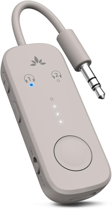 Avantree Relay – Airplane Bluetooth Adapter for AirPods, Bose & Wireless Headphones, Qualcomm Chip, aptX Adaptive & HD Audio Transmitter, 25Hrs Battery, 3.5mm AUX for Flight, Travel & Gym