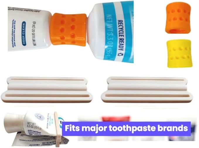 Travel-Size Toothpaste Refill Adapters & Squeezer Combo, 4PCS/Pack, Compatible with Colgate & Crest Toothpaste