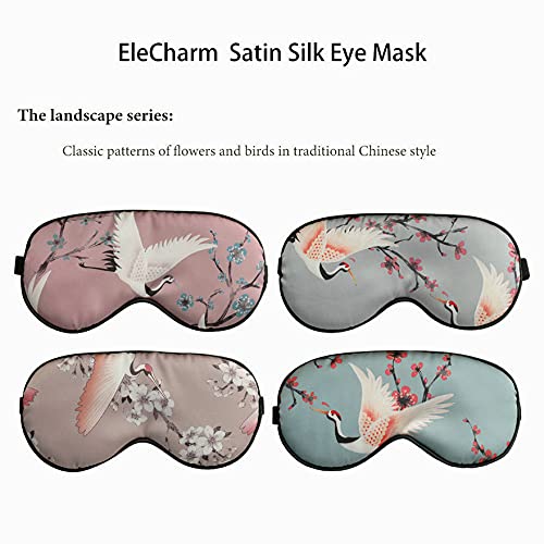 4-Pack Silk Satin Eye Mask Classic Painting Arts Sleep Mask Blindfold for Nap Travelling Party Trational Flowers and Birds Art_4pcs
